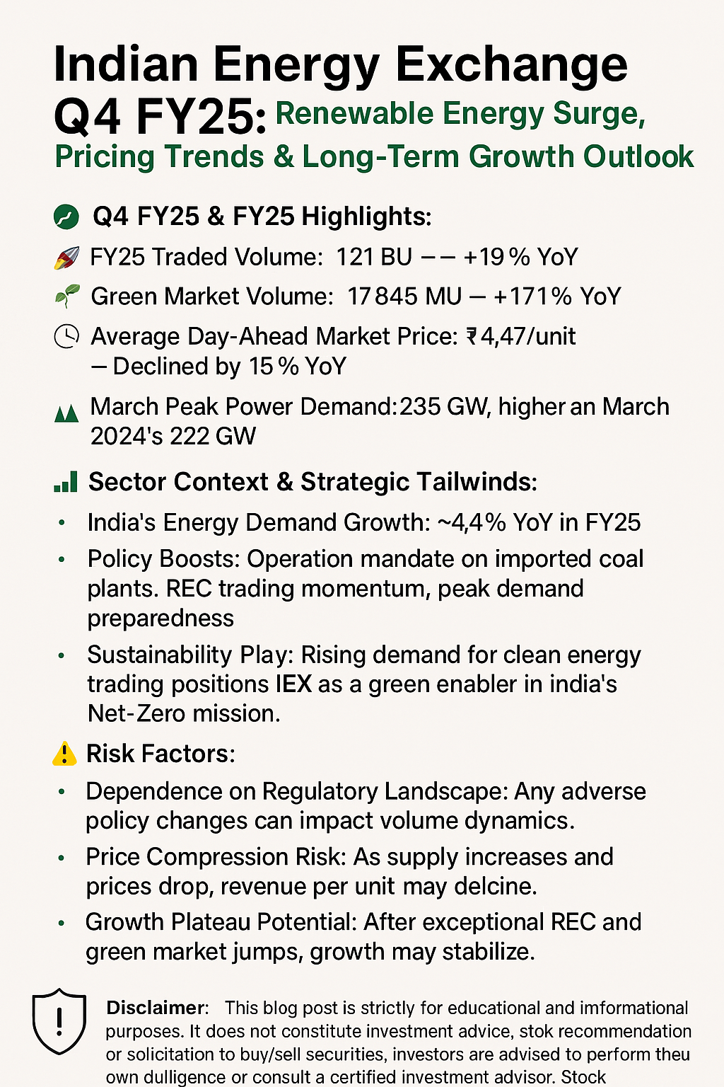 Indian Energy Exchange Q4 FY25: Renewable Energy Surge, Pricing Trends & Long-Term Growth Outlook
